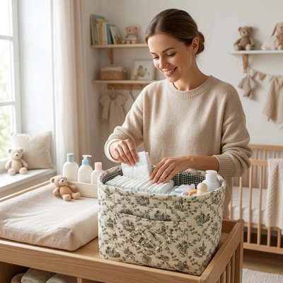 Panier de rangement bébé fleuri délicat noir et blanc