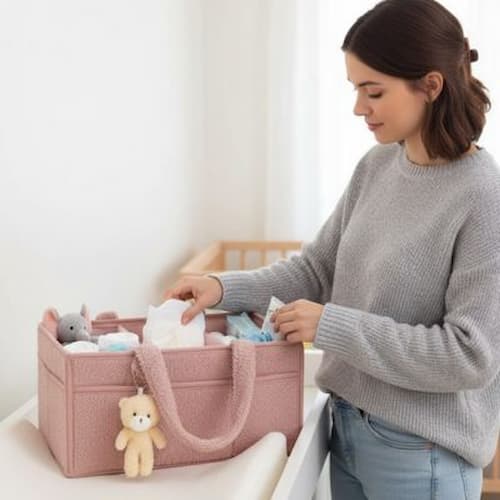 Panier de rangement bebe pastel couleur rose