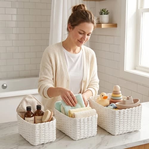 Panier de rangement pour bebe osier  couleur blanc