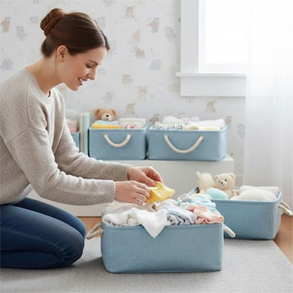 Panier rangement bébé fibre naturelle couleur bleu