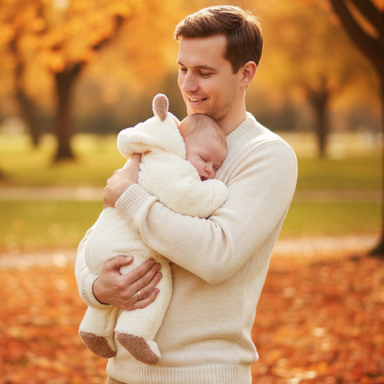 Papa-et-poupon-avec-combinaison-hiver-pour-bebe-petit-ange-blanc