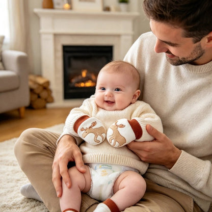Papa et poupon avec moufles bebe doux trésor