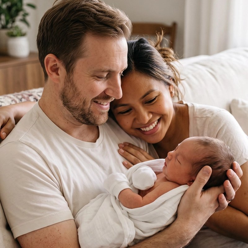 Parents avec moufle bébé tranquillité
