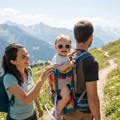 Parents en montagne avec lunettes de soleil bebe protekto