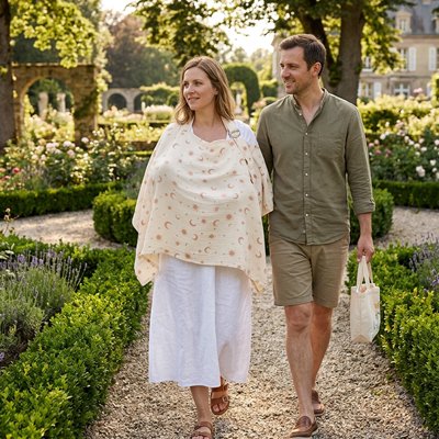 Père et mère avec couverture d allaitement délicatesse