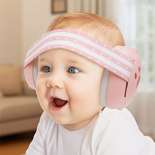 Petite fille émerveillée avec casque anti bruit ultra confort 