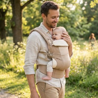 Porte bebe kangourou mobilité père dans forêt