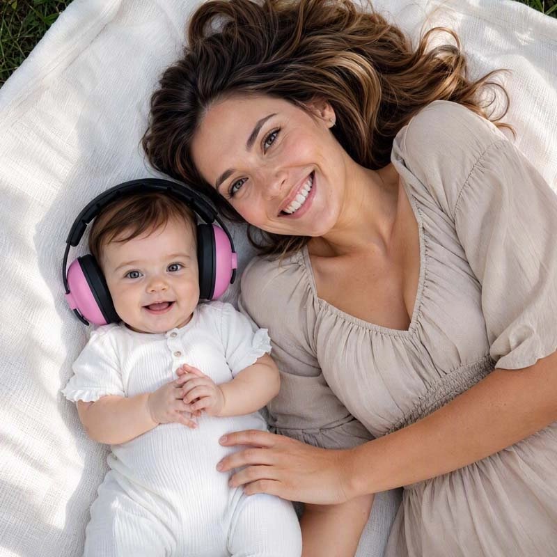 Poupon avec casque pour bébé anti-bruit douceur auditive rose