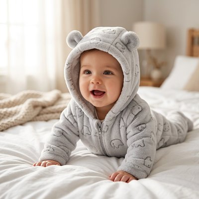 Poupon couché avec bebe combinaison confort polaire