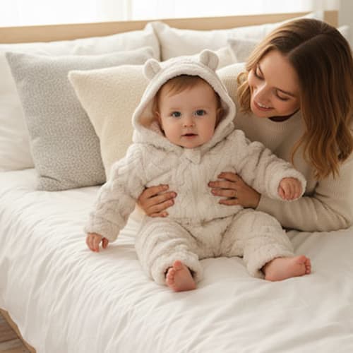 Poupon assis dans combinaison hiver pour bebe polaire