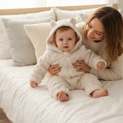 Poupon assis dans combinaison hiver pour bebe polaire