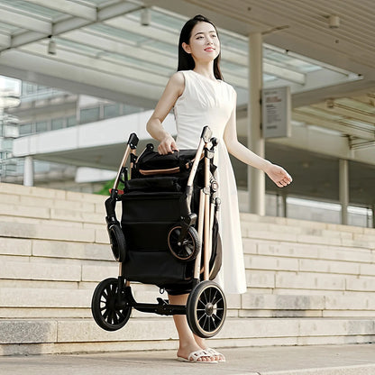 Mère-porte-d'une-main-poussette-bebe-sérénité-pliable