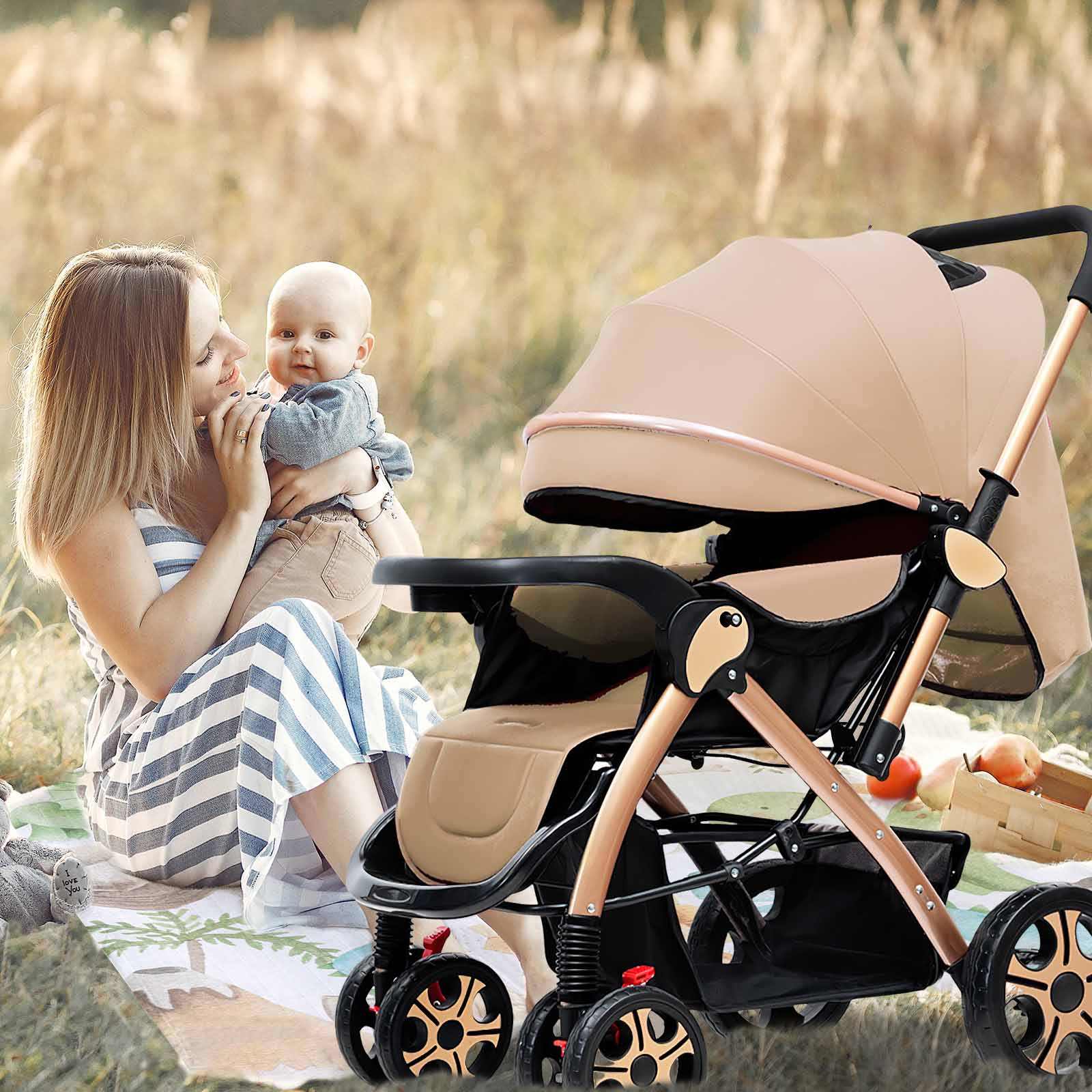 Poussette-bebe-spacieuse-beige