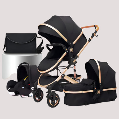 Poussette-3-en-1-classique-noir-or