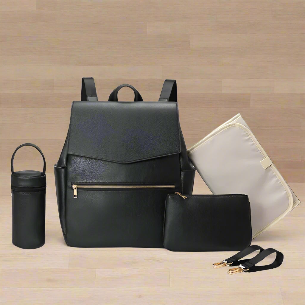 Sac-à-dos-à-langer-unique-noir-avec-accessoires
