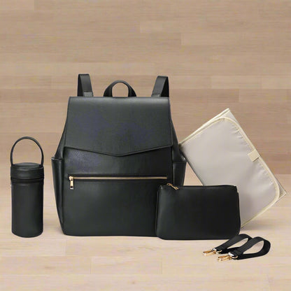 Sac-à-dos-à-langer-unique-noir-avec-accessoires
