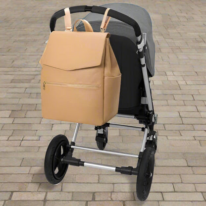 Sac-à-dos-à-langer-unique-en-cuir-attaché-sur-poussette