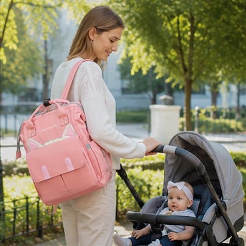 Sac a dos a langer bebe stylé couleur rose
