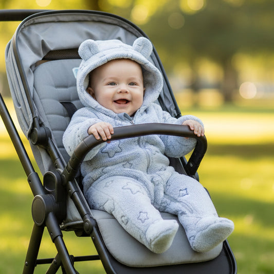 bebe combinaison confort polaire bleu dans poussette