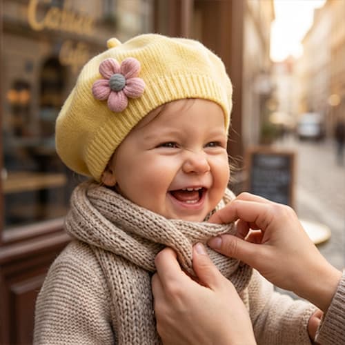 bonnet bébé fille fleuri couleur jaune