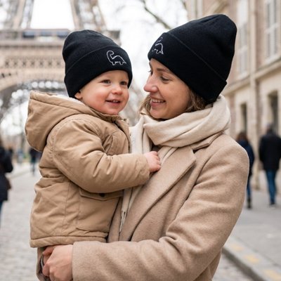 bonnet bebe hiver dinosaure noir
