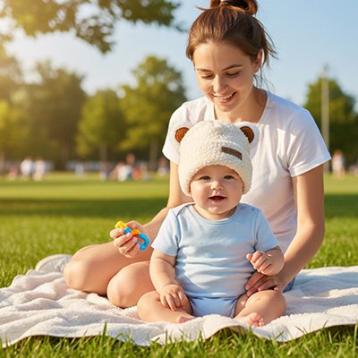 bonnet bébé ourson mini blanc cassé