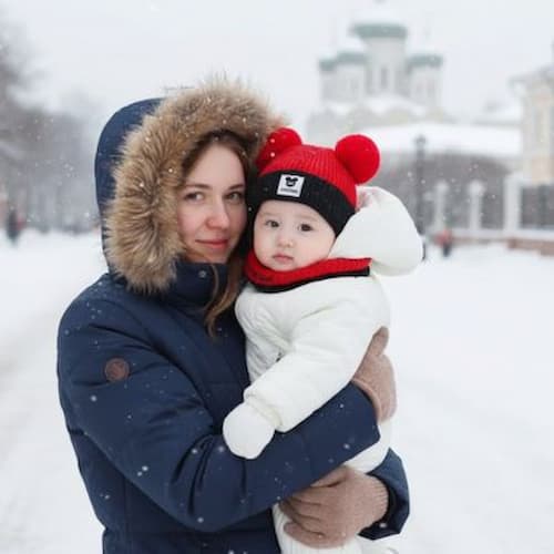 bonnet bébé pompon touffu couleur rouge