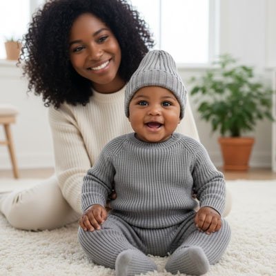 bonnet bébé tricoté côtelé gris