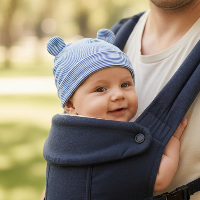 bonnet bebe naissance doux murmure bleu dans porte bébé