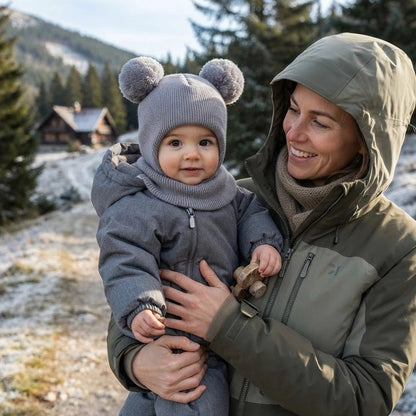 cagoule bebe pompon chou grise