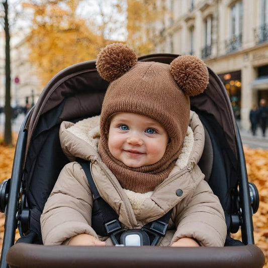 cagoule bebe pompon chou marron