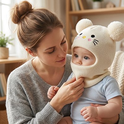 cagoule pour bebe souris brodée blanche