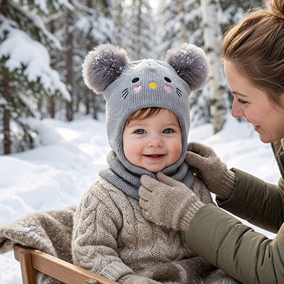 cagoule pour bebe souris brodée grise