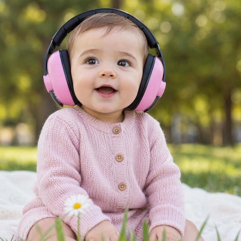 casque pour bébé anti-bruit douceur auditive rose