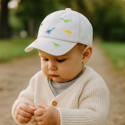 Casquette pour bebe dinosaure blanche