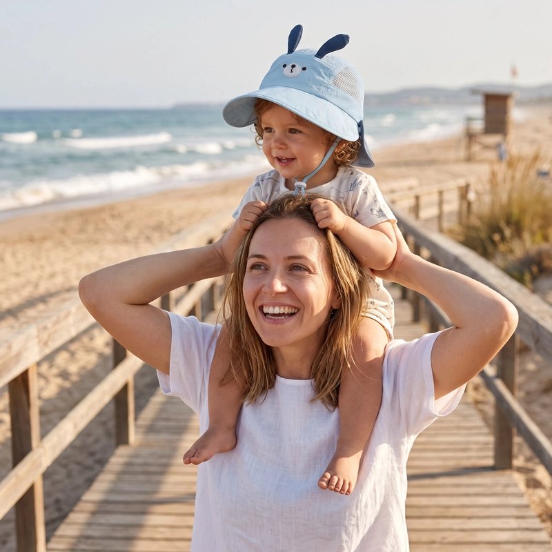 Chapeau protège nuque bebe animaux coquins bleu