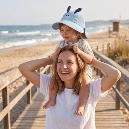 Chapeau protège nuque bebe animaux coquins bleu