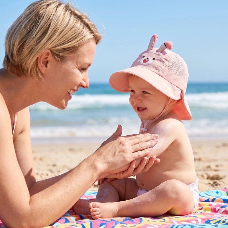 Chapeau protège nuque bebe animaux coquins rose
