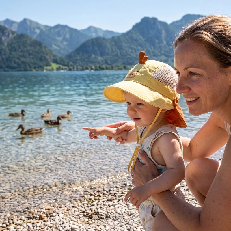 Chapeau protège nuque bébé animaux ludiques jaune