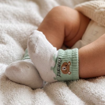 chaussette bebe famille 3 ours menthe