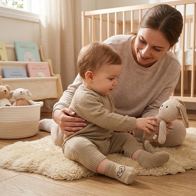 chaussette bebe ours mini kaki