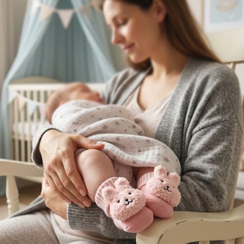 chaussette bébé 0-6 mois animaux forêt motif lapin
