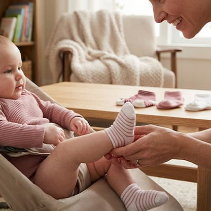 chaussette pour bebe douce caresse motif rayées rose