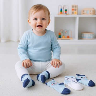 chaussettes bebe animaux mignons bleue