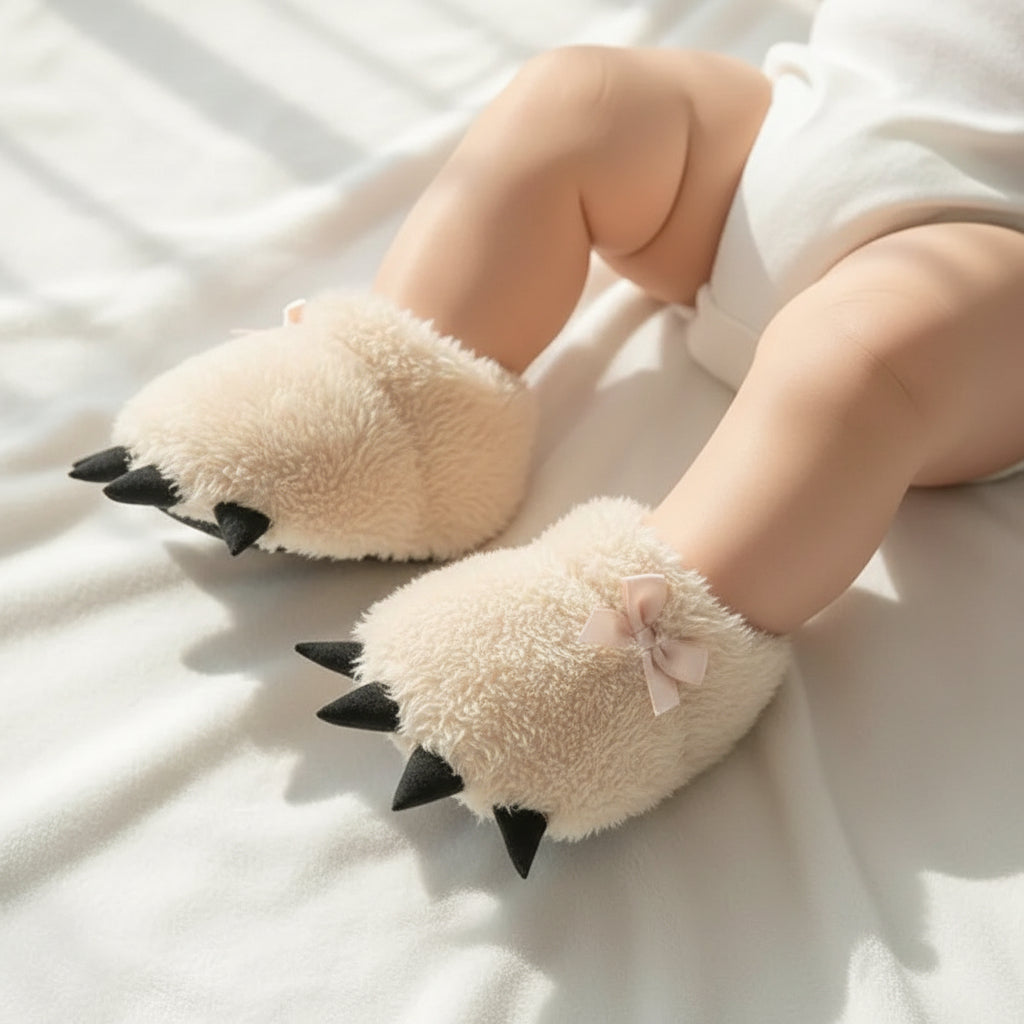 chausson bébé patte griffée rigolote beige
