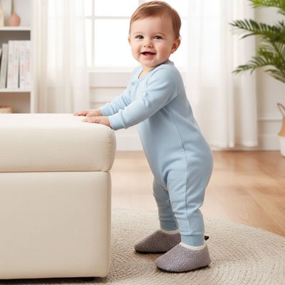 Chausson souple bébé découverte gris
