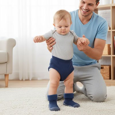 chaussure souple bebe enveloppante bleue