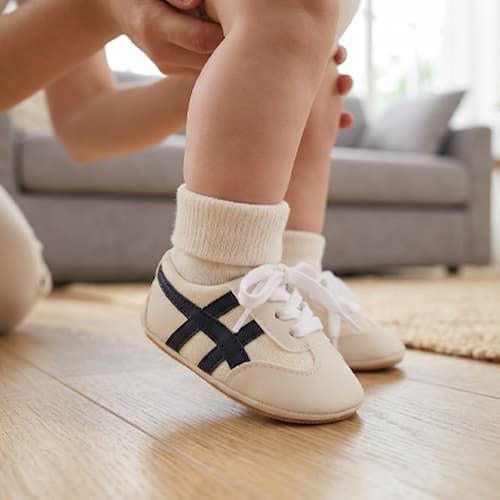 Bébé avec chaussure pour bébé look sportif couleur noir