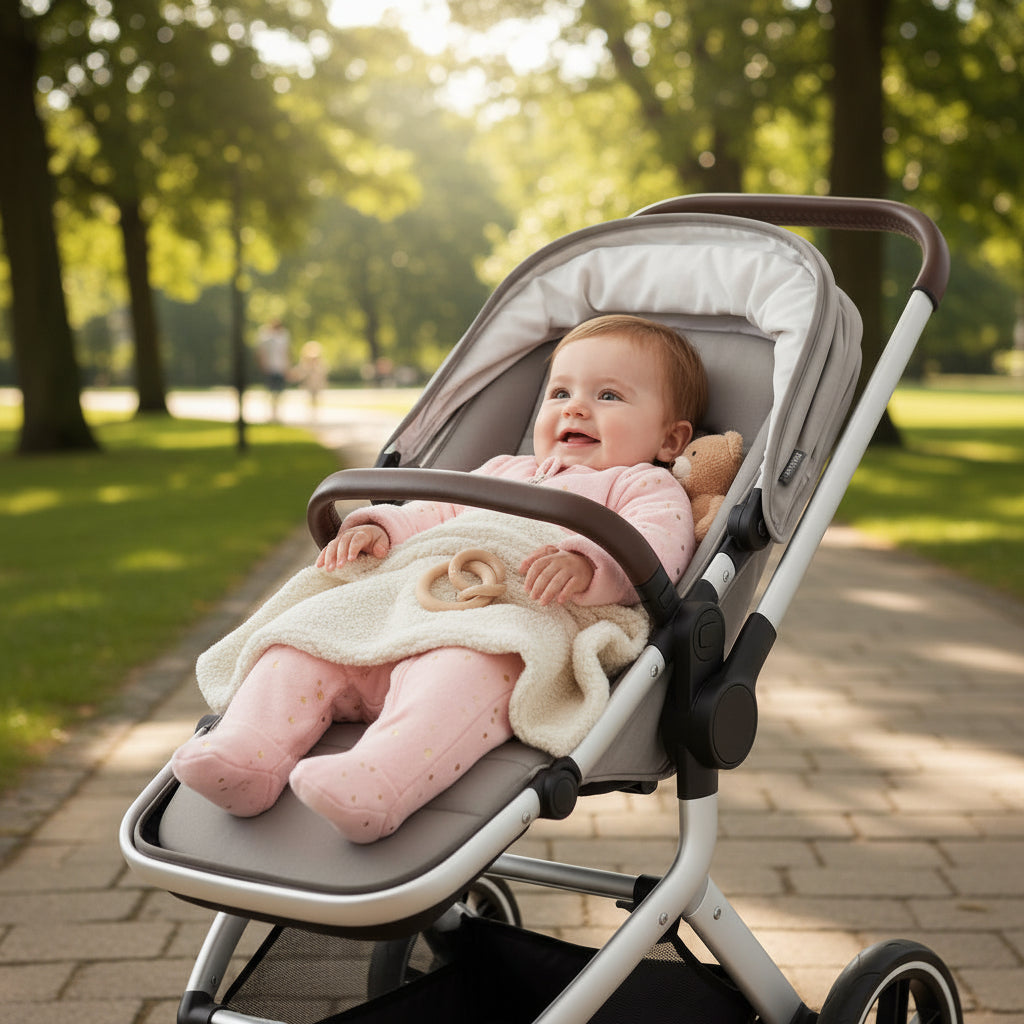 combinaison bébé fille rose tendre dans poussette