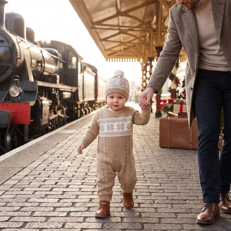 combinaison bébé hiver flocon de neige à la gare